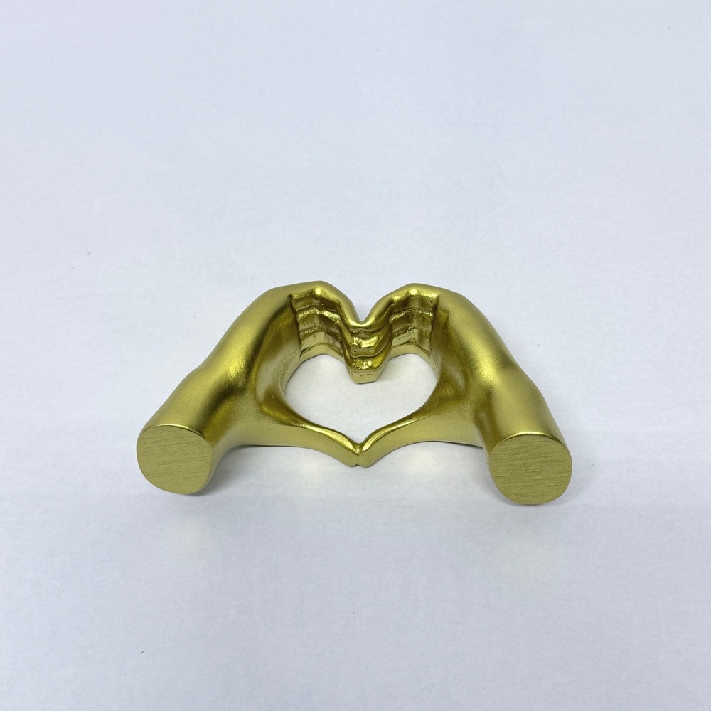 Gold Heart Hands Sculpture Modern Metallic Love Gesture Home Decor Accent 5in - Picture 3 of 7